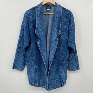 Vintage 90s Dakota Sport Denim Jacket Coat 2X Open Front Shoulder Pads Pockets